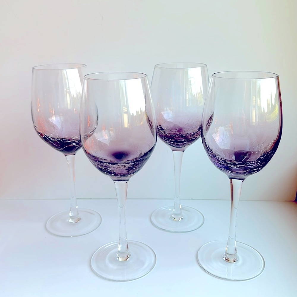 PIER 1 Purple Crackle White Wine Stemmed Glasses SET of 4